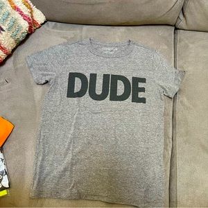 Crewcuts grey DUDE tshirt, kids size 6-7